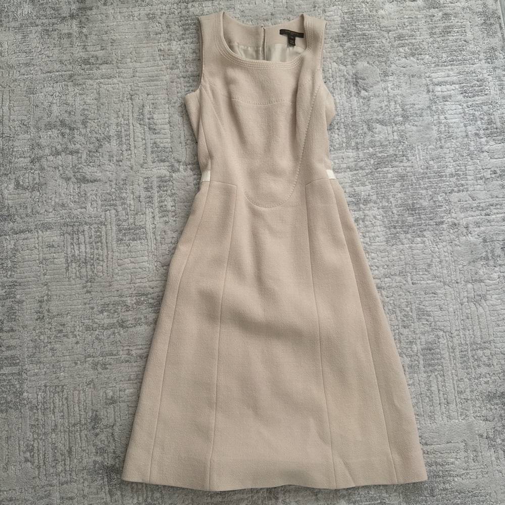 Louis Vuitton Tan Sheath Midi Dress Square Neck Sleeveless